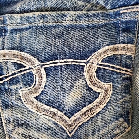 BIG STAR DENIM MADDIE CROPPED JEANS DISTRESSED WASH CALF EMBELLISHED STITCH - Picture 10 of 13